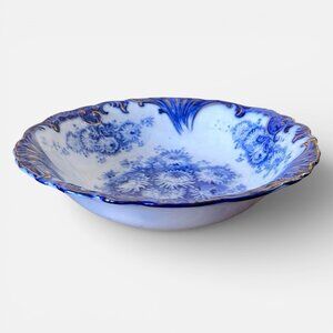 Antique Flow Blue 10" Vegetable Serving Bowl Dahlia Floral Upper Hanley England